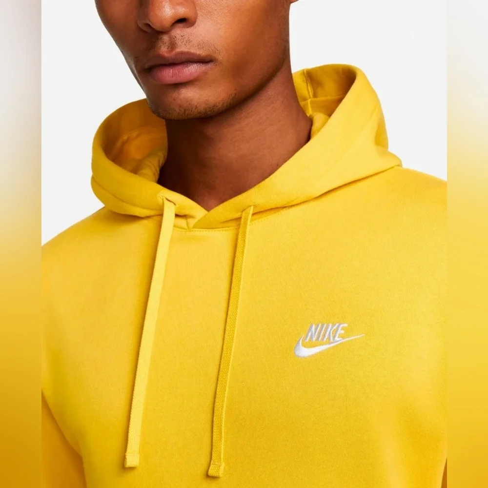 NIKE Men's Yellow Sportswear Club Fleece Hoodie Sweatshirt XL - Picture 4 of 10